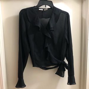 🦇90s Goth Sheer Ruffle Wrap Poet Shirt L